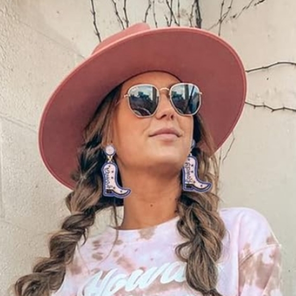 Blue Howdy Cowgirl Boots Earrings Beaded Earrings Rodeo - Picture 3 of 5